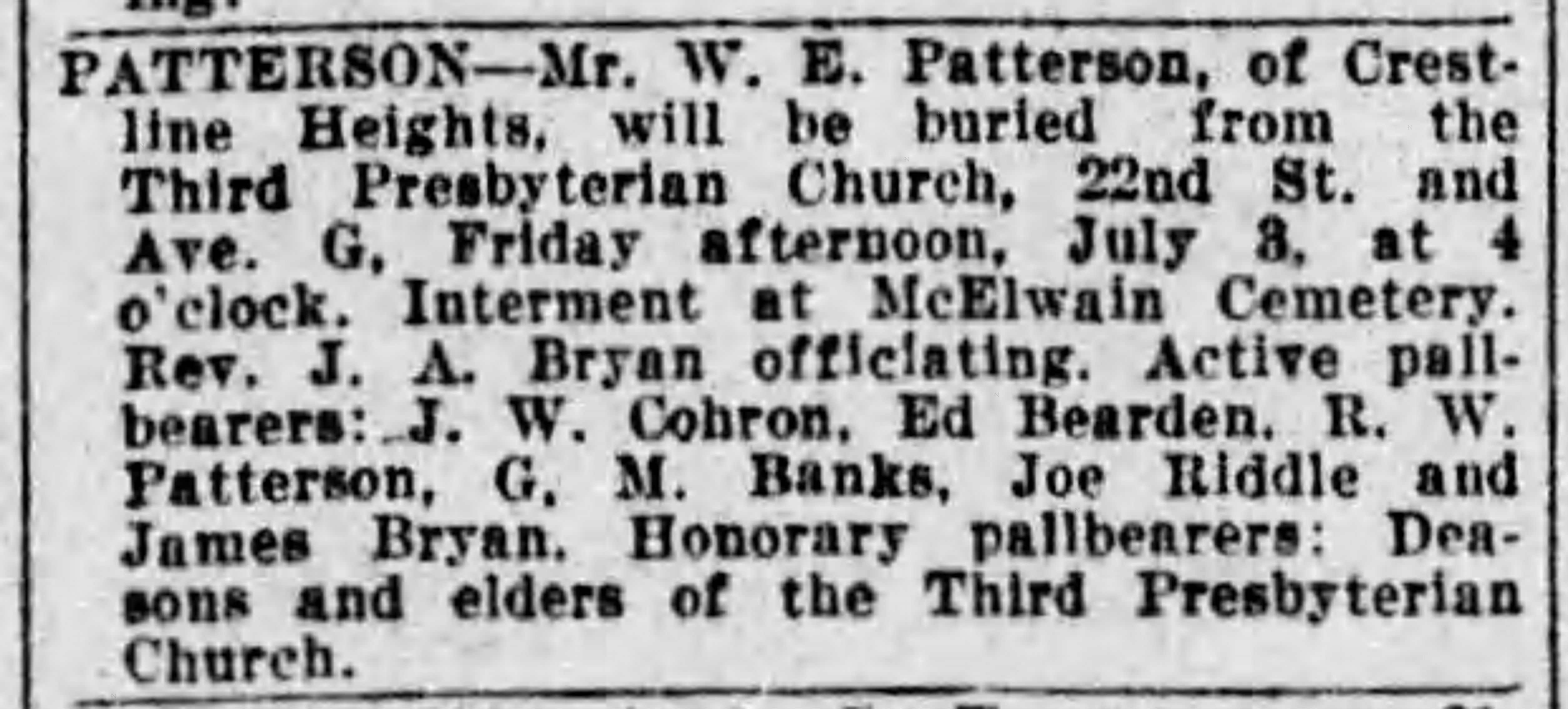 W.E. Patterson obituary
